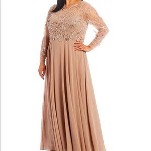 Taupe Xscape floor length beaded gown